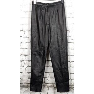 VTG 1980's BETTINA 100% Leather Trouser Pants Black High-Rise *Modern Medium
